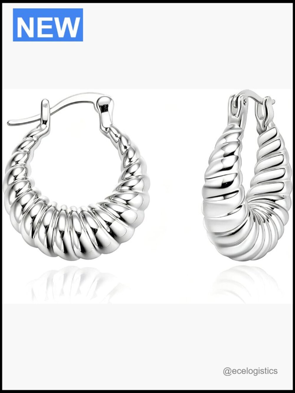 Chunky Huggie Hoop Earrings for Women, 18K Gold Plated Twisted Hoop Earrings
